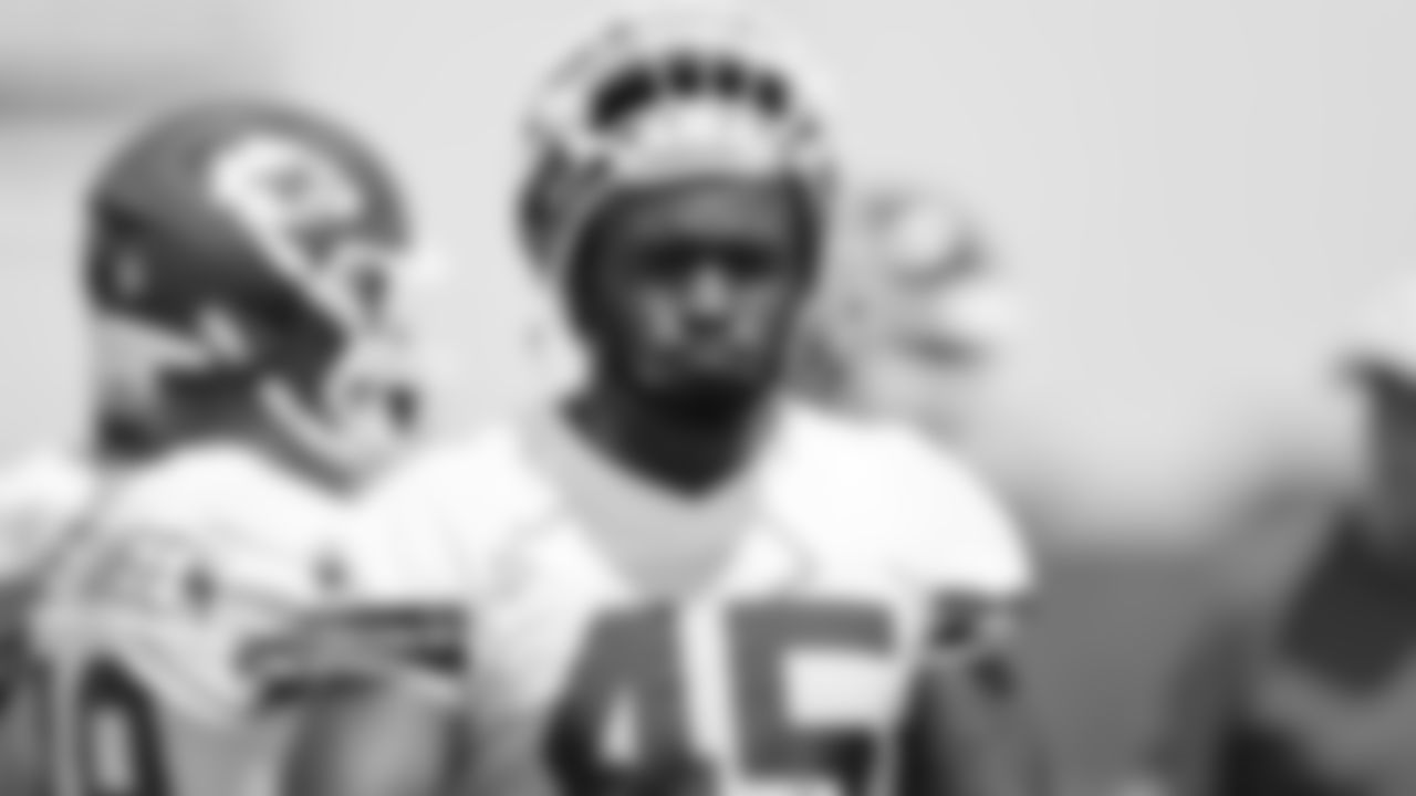 Kansas City Chiefs linebacker Isaiah Moore (45) at day 2 of OTAs on Tuesday, May 23, 2023 in Kansas City, MO.