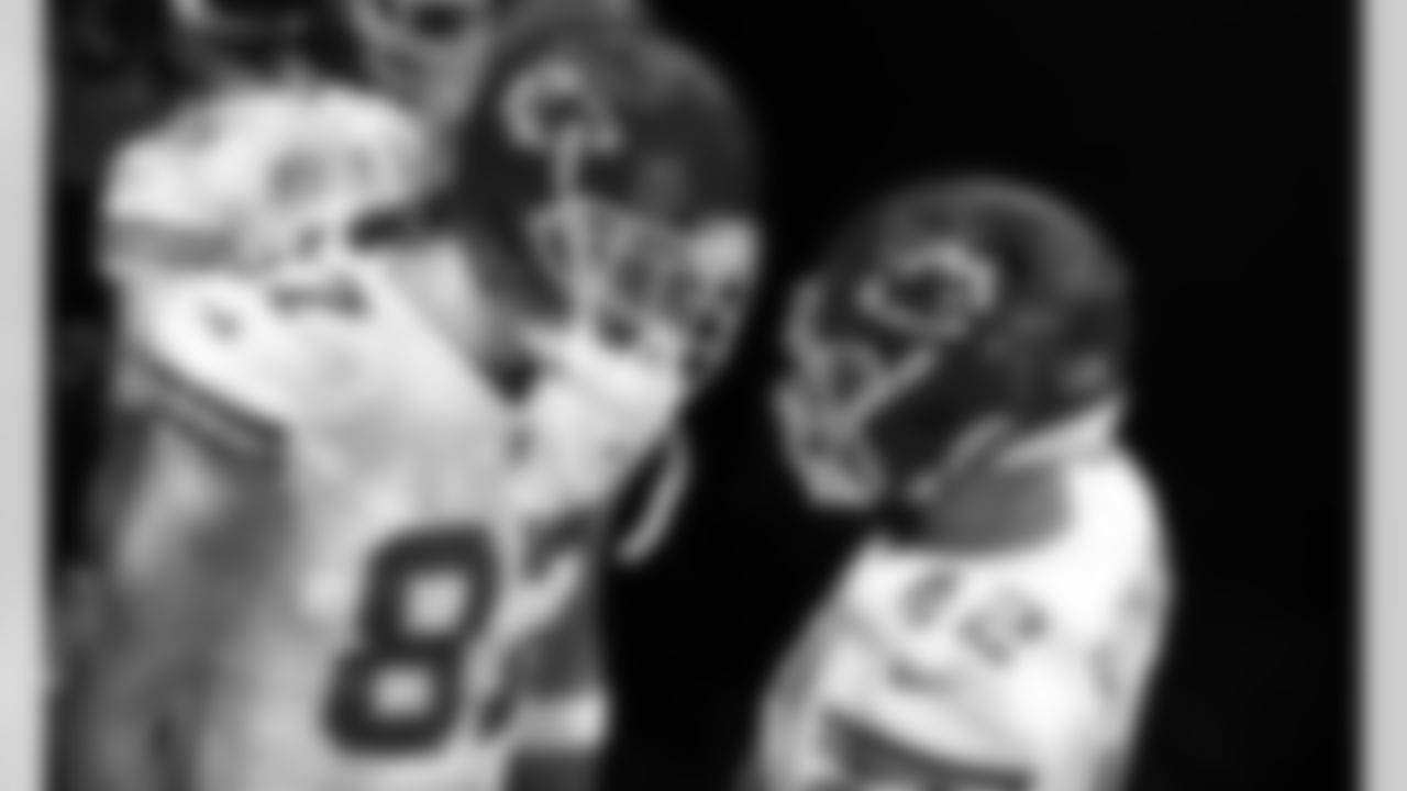 Kansas City Chiefs tight end Travis Kelce (87) and fullback Anthony Sherman (42) prior to an NFL football game against the New Orleans Saints, Sunday, Dec. 20, 2020 in New Orleans.