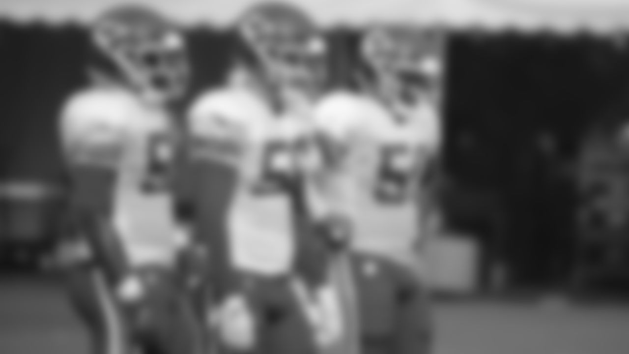 Kansas City Chiefs Linebacker Reggie Ragland (59), Linebacker Ben Niemann (56), and Linebacker Darron Lee (50) during a 2019 Training Camp practice at Missouri Western State University in St. Joseph, MO.