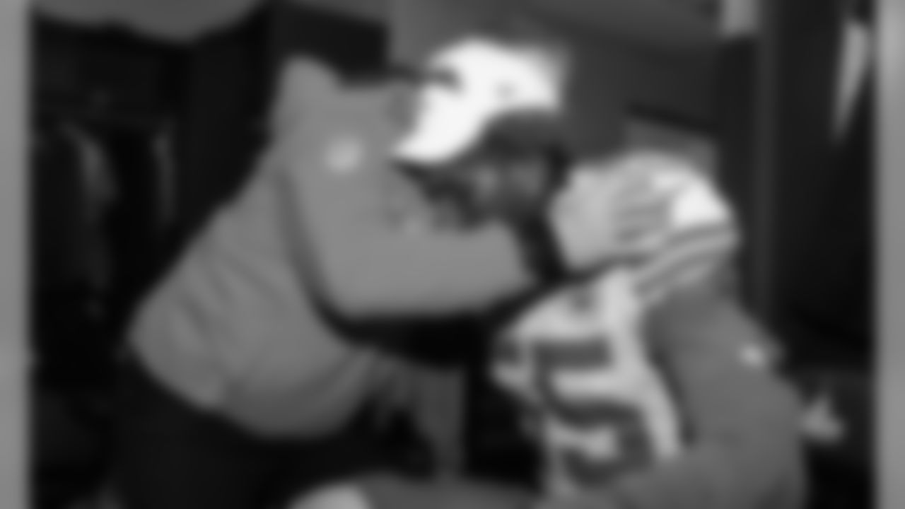 Kansas City Chiefs Defensive End Frank Clark (55) and Defensive Coordinator Steve Spagnuolo after the game between the Kansas City Chiefs and the New England Patriots on December 8, 2019.