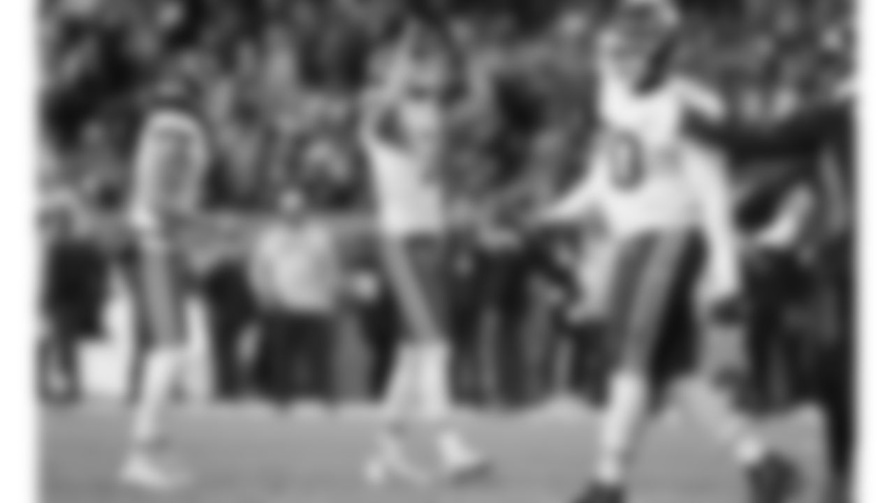Kansas City Chiefs kicker Harrison Butker (7) celebrates a successful extra point during an NFL football game against the Denver Broncos, Sunday, December 11, 2022 in Denver.