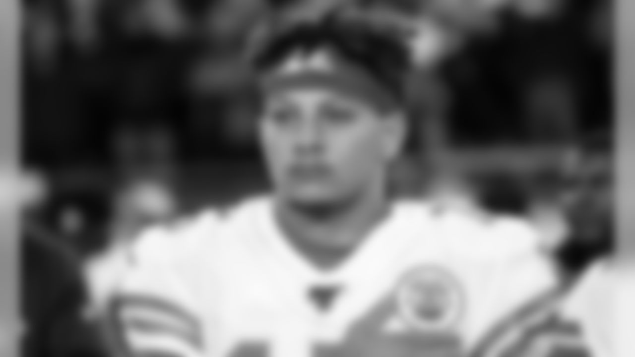 Kansas City Chiefs Quarterback Patrick Mahomes (15) prior to the game between the Kansas City Chiefs and the New England Patriots on December 8, 2019.