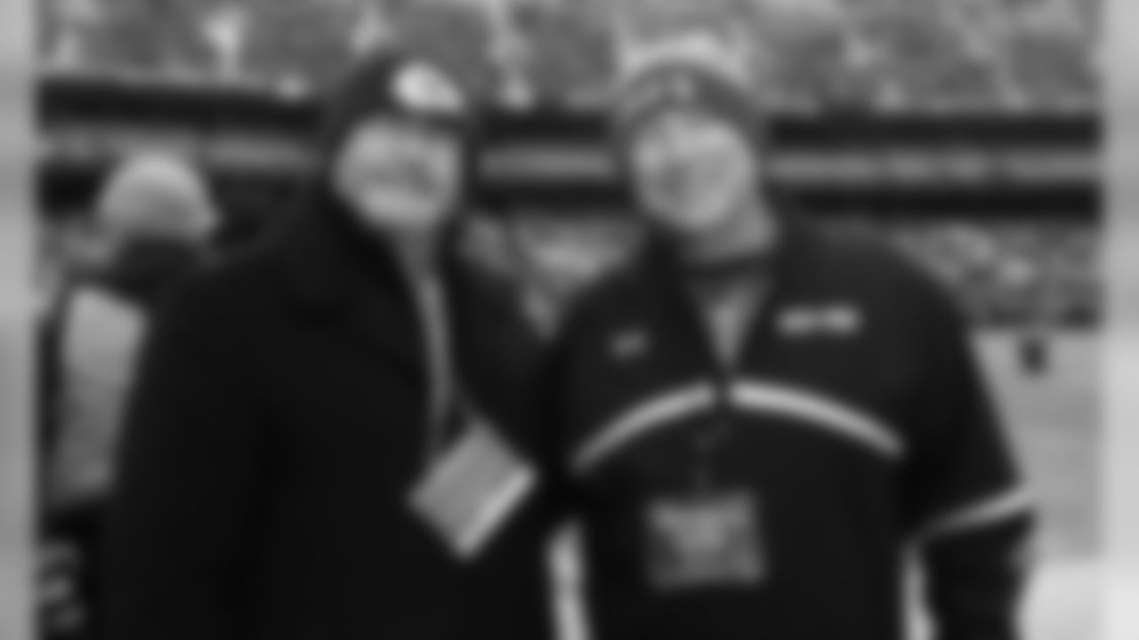 Lamar Hunt Jr. and and Lamar Hunt Legacee Seat Honoree Tom Kruse prior to the game between The Kansas City Chiefs and The Houston Texans in the Divisional Playoff game at Arrowhead Stadium on January 12, 2019.