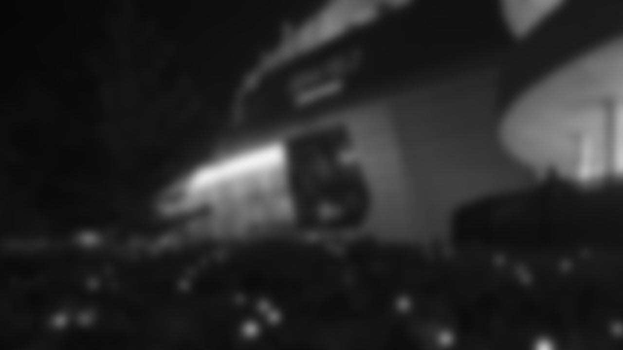 Christmas lights outside of GEHA Field prior to an NFL football game against the Denver Broncos, Sunday, December 5, 2021 in Kansas City.