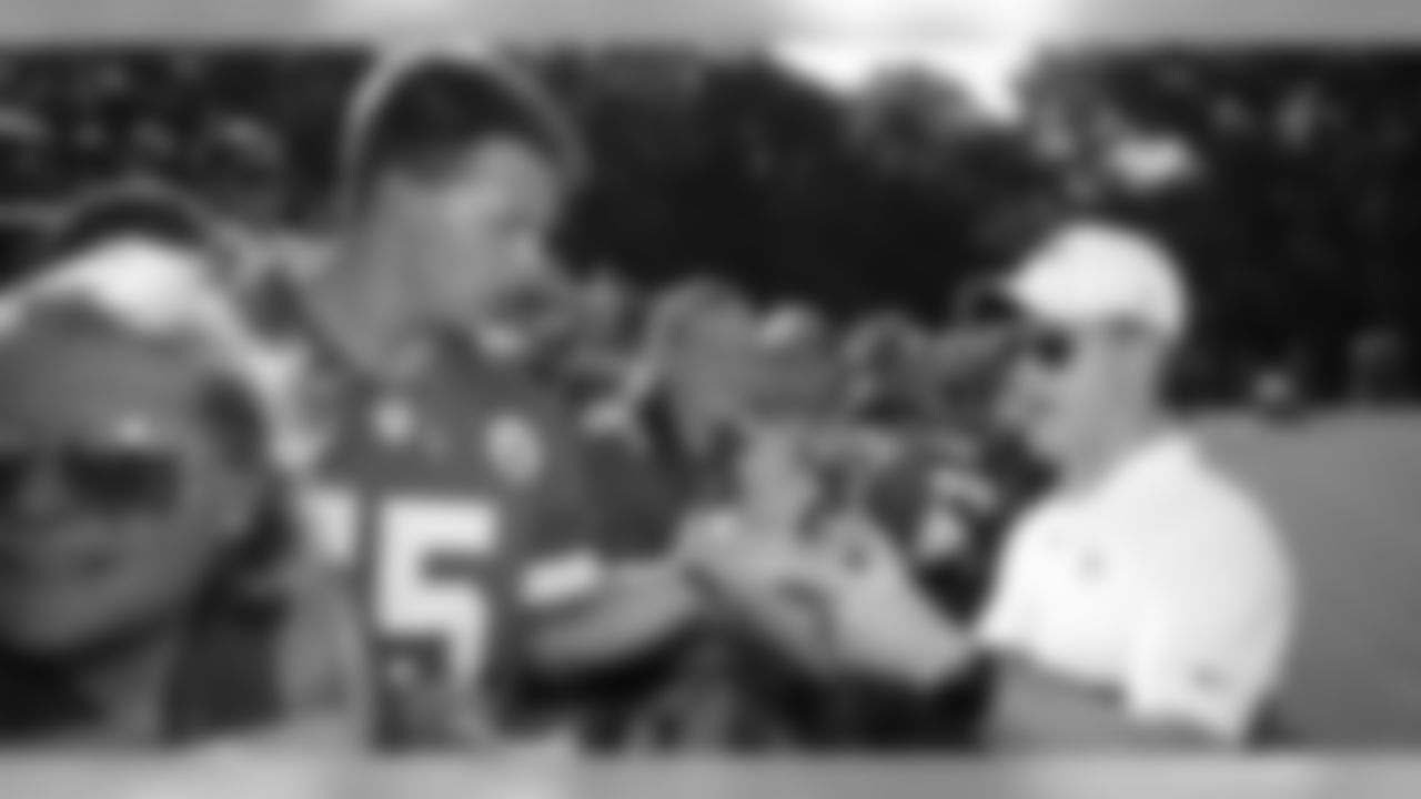 Kansas City Chiefs Chairman, Owner, and CEO Clark Hunt signs autographs for fans after a 2019 Training Camp practice at Missouri Western State University in St. Joseph, MO.