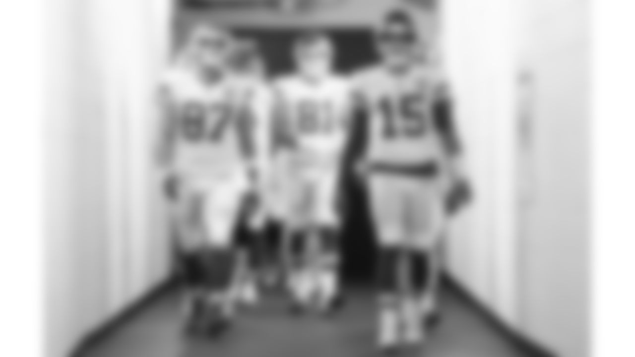 Kansas City Chiefs quarterback Patrick Mahomes (15) leads the team out of the locker room prior to an NFL football game against the Las Vegas Raiders, Sunday, November 14, 2021 in Las Vegas.