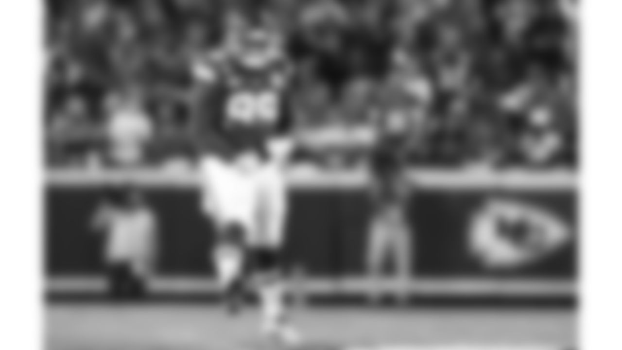 Kansas City Chiefs defensive line Keondre Coburn (99) celebrates during the Week 1 NFL Football Game against the Detroit Lions on September 7, 2023 at GEHA Field at Arrowhead Stadium.