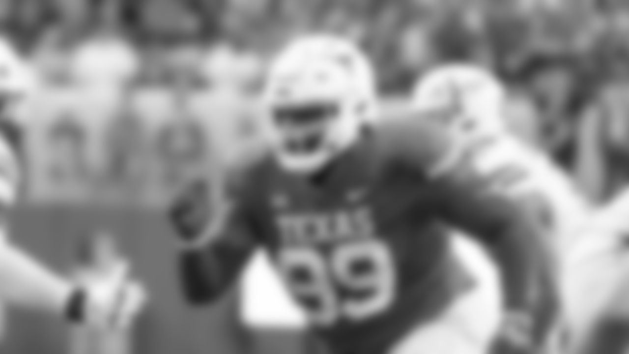 Texas defensive lineman Keondre Coburn (99) rushes the quarterback during an NCAA college football game against Louisiana-Monroe, Saturday, Sept. 3, 2022, in Austin, Texas. (AP Photo/Michael Thomas)