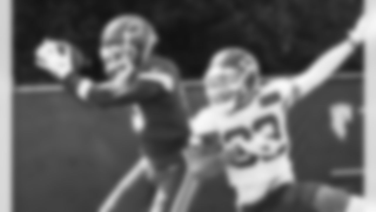 Kansas City Chiefs wide receiver Mecole Hardman (17) and Kansas City Chiefs safety Tyrann Mathieu (32) during practice at The University Of Kansas Training Facility on August 24, 2020.