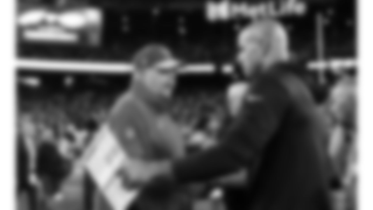Kansas City Chiefs Head Coach Andy Reid & New York Jets Head Coach Robert Saleh following the regular season Week 4 NFL Football Game on Sunday, October 1, 2023 at MetLife Stadium in East Rutherford, NJ.