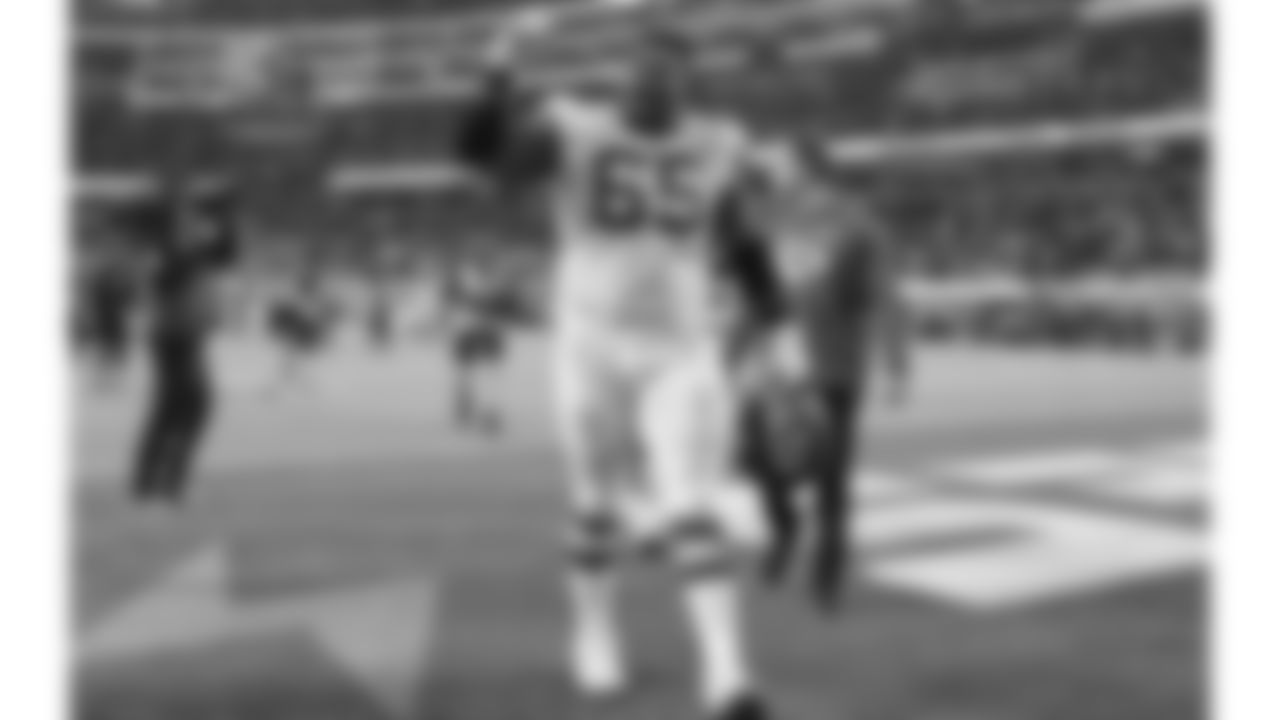 Kansas City Chiefs offensive guard Trey Smith (65) celebrates as he walks off the field after an NFL football game against the Los Angeles Chargers, Thursday, December 16, 2021 in Los Angeles.