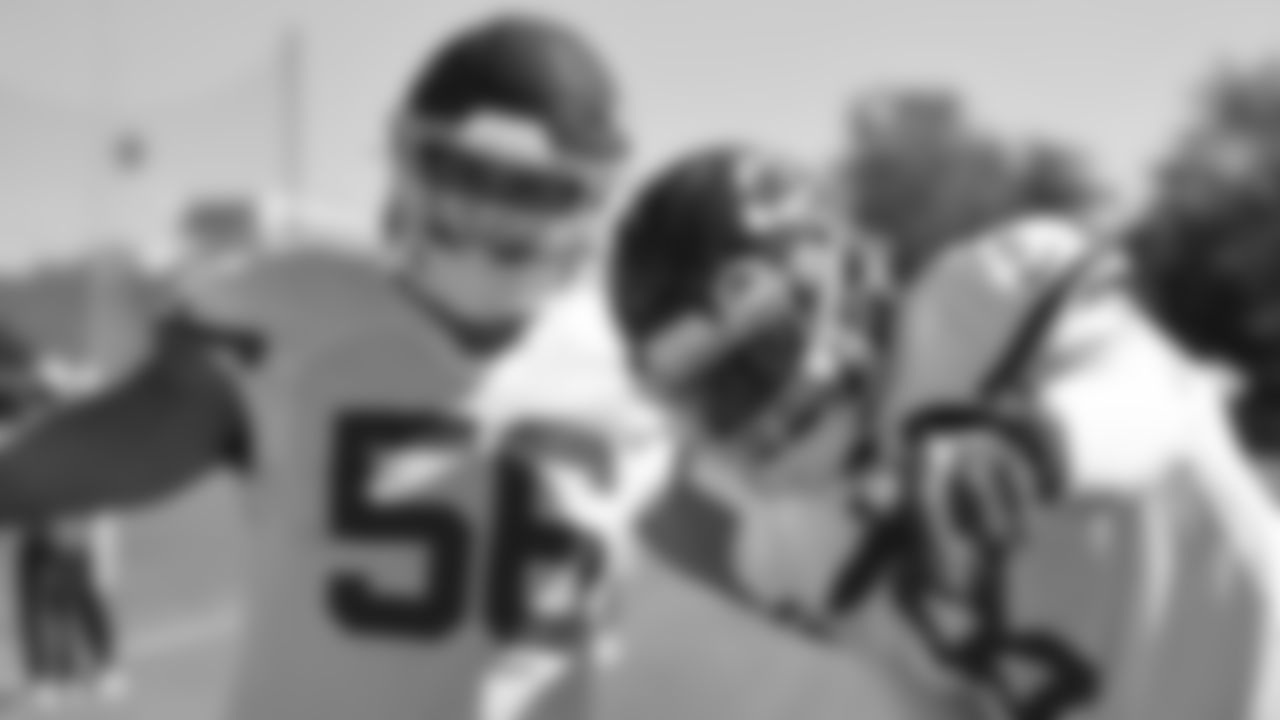 Kansas City Chiefs defensive ends George Karlaftis (56) and Carlos Dunlap (8) during practice on Wednesday September 28, 2022.