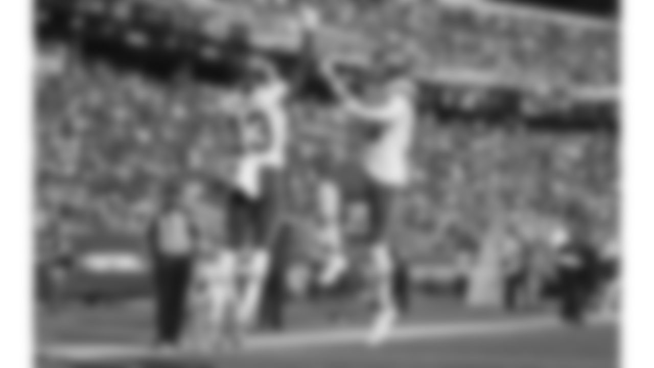 Kansas City Chiefs wide receiver Byron Pringle (13) celebrates after a touchdown during an NFL preseason football game against the San Francisco 49ers, Saturday, August. 14, 2021 in Santa Clara.