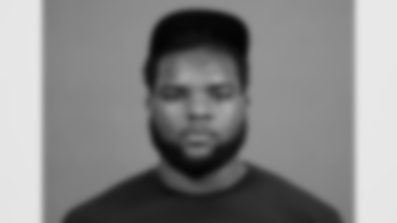 Arkansas Pinebluff offensive lineman Mark Evans II poses for a portrait at the NFL football Combine on Thursday, March 2, 2023 in Indianapolis. (AJ Mast/AP Images for the NFL)