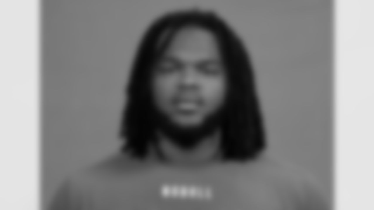 Michigan defensive lineman Mazi Smith poses for a portrait at the NFL football Combine on Tuesday, Feb. 28, 2023 in Indianapolis. (AJ Mast/AP Images for the NFL)