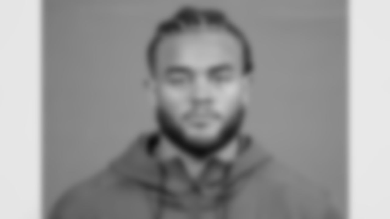 Michigan defensive lineman Mike Morris poses for a portrait at the NFL football Combine on Tuesday, Feb. 28, 2023 in Indianapolis. (AJ Mast/AP Images for the NFL)