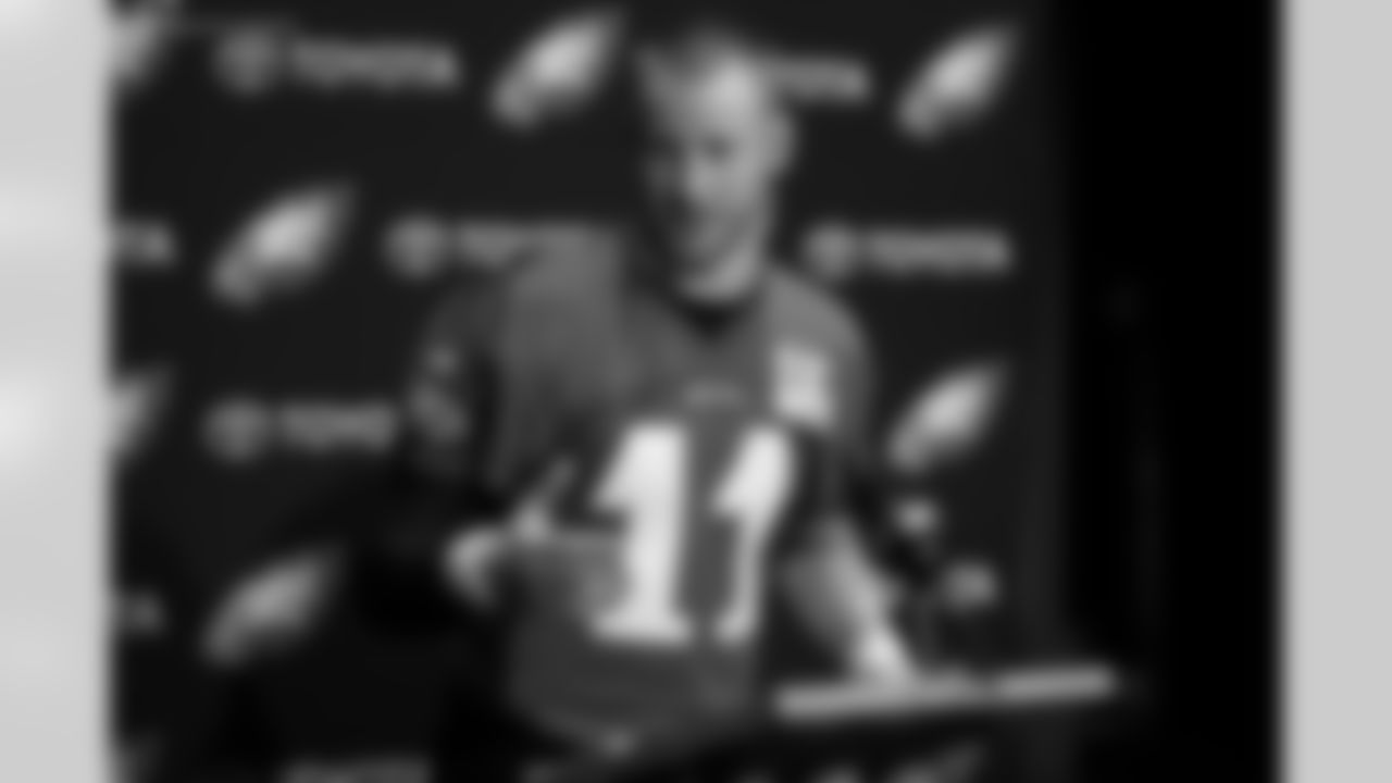 Philadelphia Eagles quarterback Carson Wentz talks to the media prior to practice at NFL football training camp, Tuesday, May 22, 2018, in Philadelphia. (AP Photo/Chris Szagola)