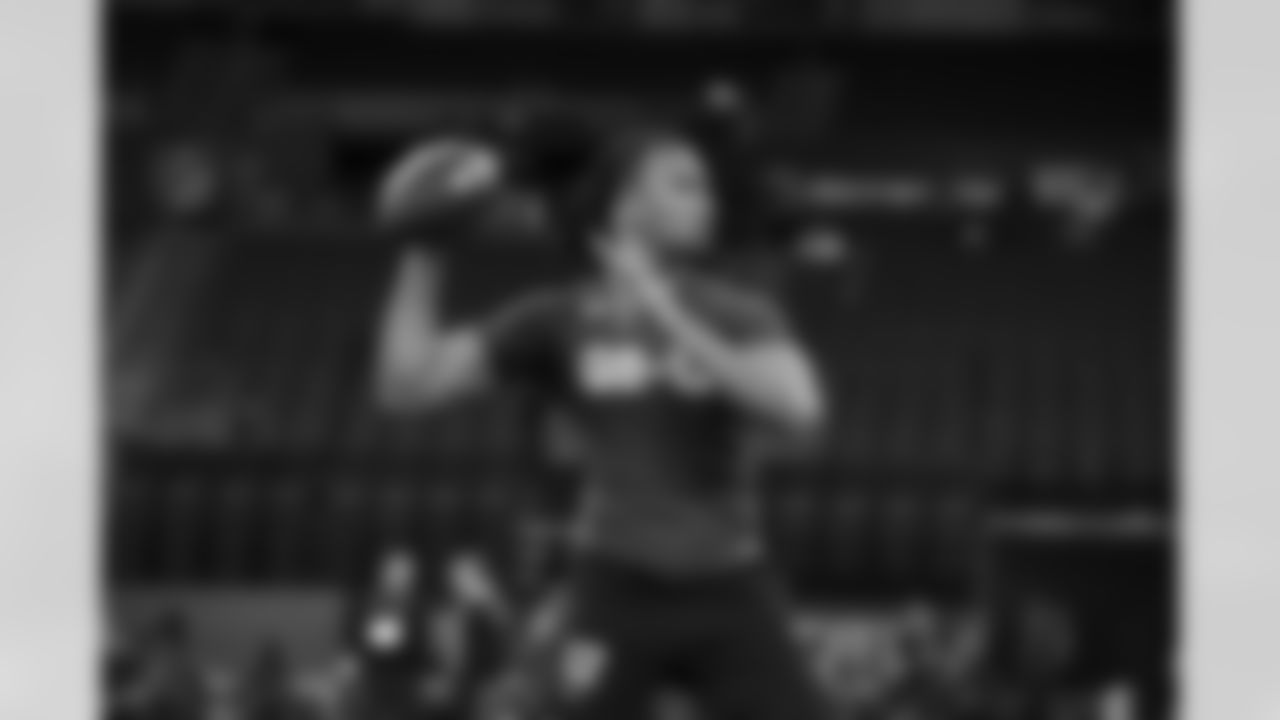 Ohio St. quarterback C.J. Stroud warms up during the 2023 Scouting Combine on Saturday, March 4, 2023 in Indianapolis, Indiana. (Lauren Bacho/NFL)