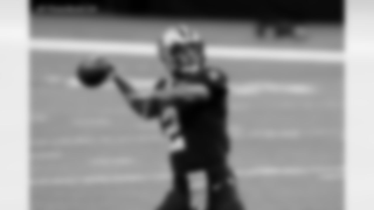 New Orleans Saints quarterback Jameis Winston (2) warms up before an NFL football game against the Atlanta Falcons in New Orleans, Sunday, Nov. 22, 2020. (AP Photo/Butch Dill)