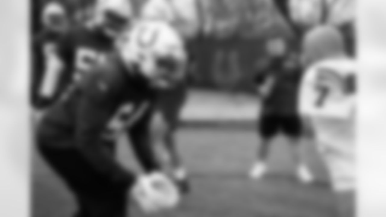 54 DE Dayo Odeyingbo,
Players practice during Veteran Mini Camp offseason workouts.