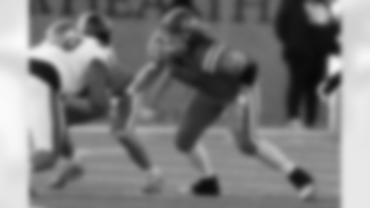 National offensive lineman Cody Mauch of North Dakota State (70) during the second half of the Senior Bowl NCAA college football game Saturday, Feb. 4, 2023, in Mobile, Ala.. (AP Photo/Butch Dill)