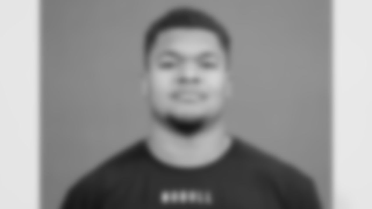 Kansas offensive lineman Earl Bostick Jr. poses for a portrait at the NFL football Combine on Thursday, March 2, 2023 in Indianapolis. (AJ Mast/AP Images for the NFL)