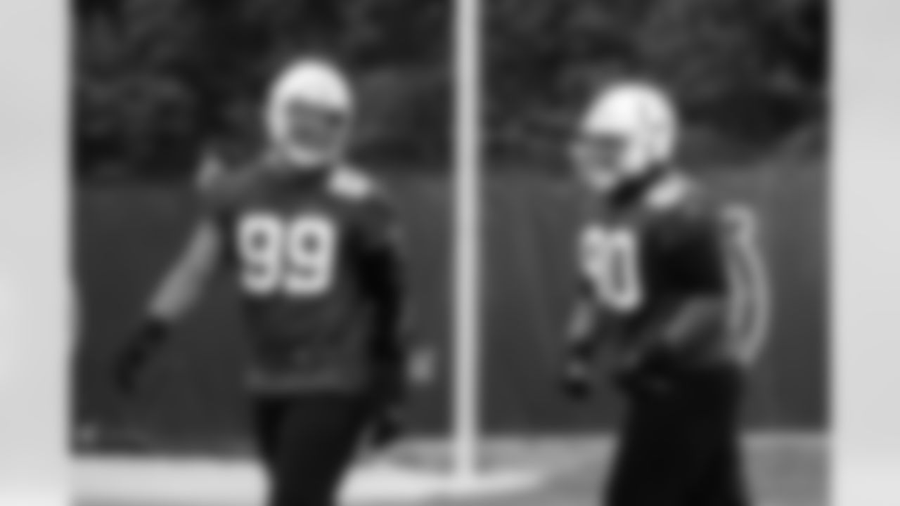 90 DT Grover Stewart, #99 DT DeForest Buckner,
Players practice during Veteran Mini Camp offseason workouts.