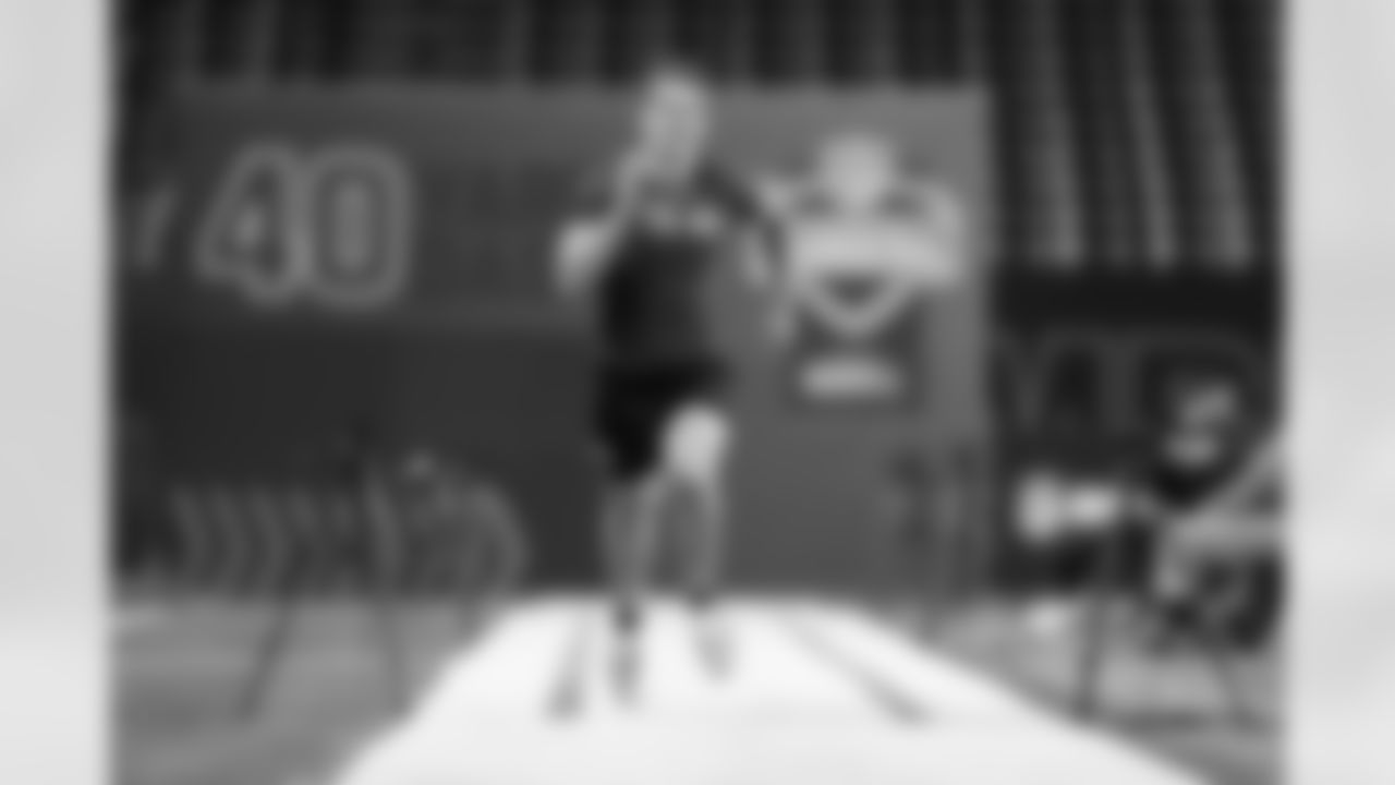Clemson tight end Davis Allen runs the 40-yard dash during the 2023 Scouting Combine on Saturday, March 4, 2023 in Indianapolis, Indiana. (Kara Durrette/NFL)