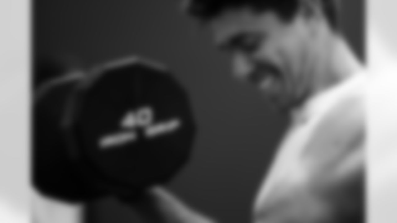 3 K Lucas Havrisik,
Players train in the weight room during Phase III of offseason workouts.