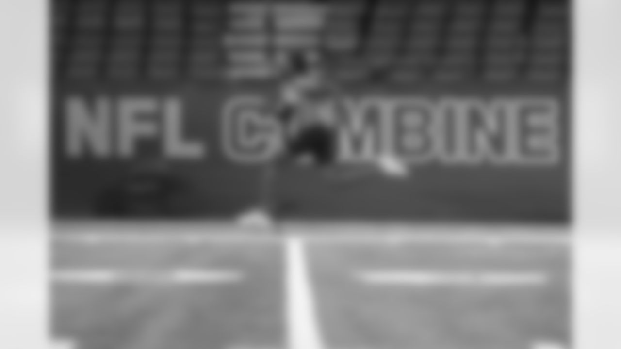 Penn State defensive back Joey Porter runs a drill at the NFL football scouting combine in Indianapolis, Friday, March 3, 2023. (AP Photo/Darron Cummings)