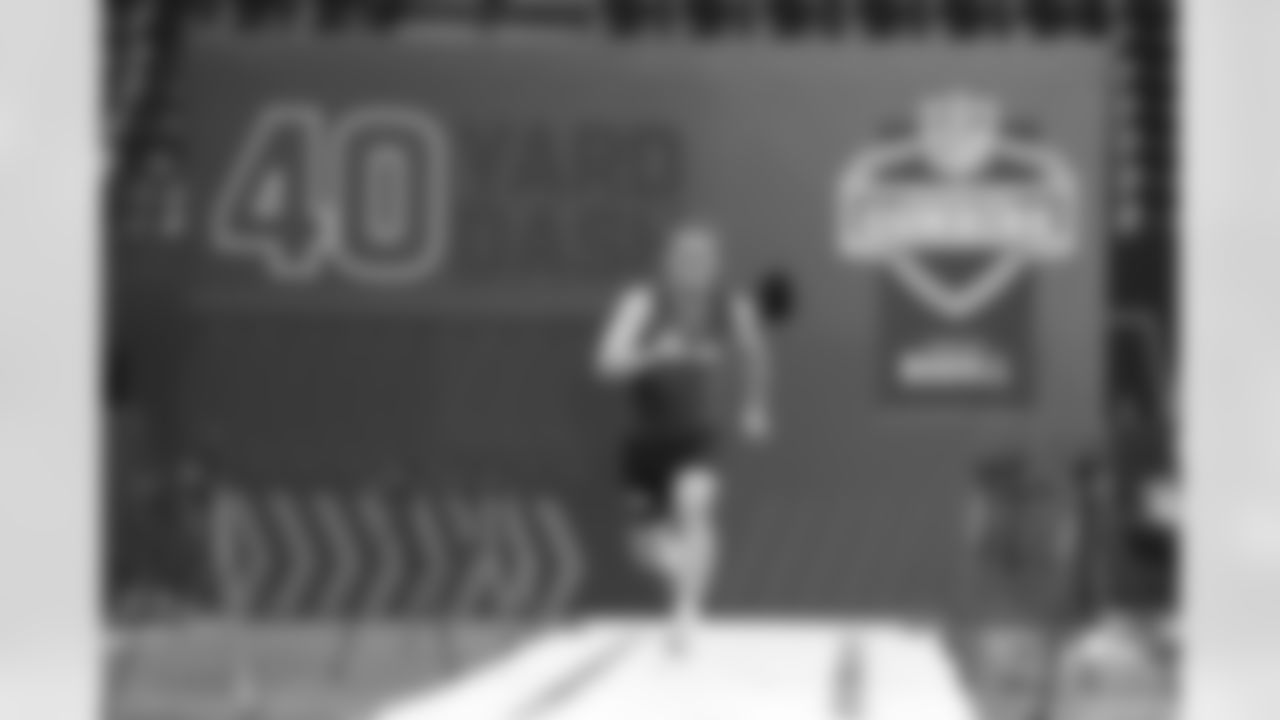 TCU quarterback Max Duggan runs the 40-yard dash at the NFL football scouting combine in Indianapolis, Saturday, March 4, 2023. (AP Photo/Darron Cummings)