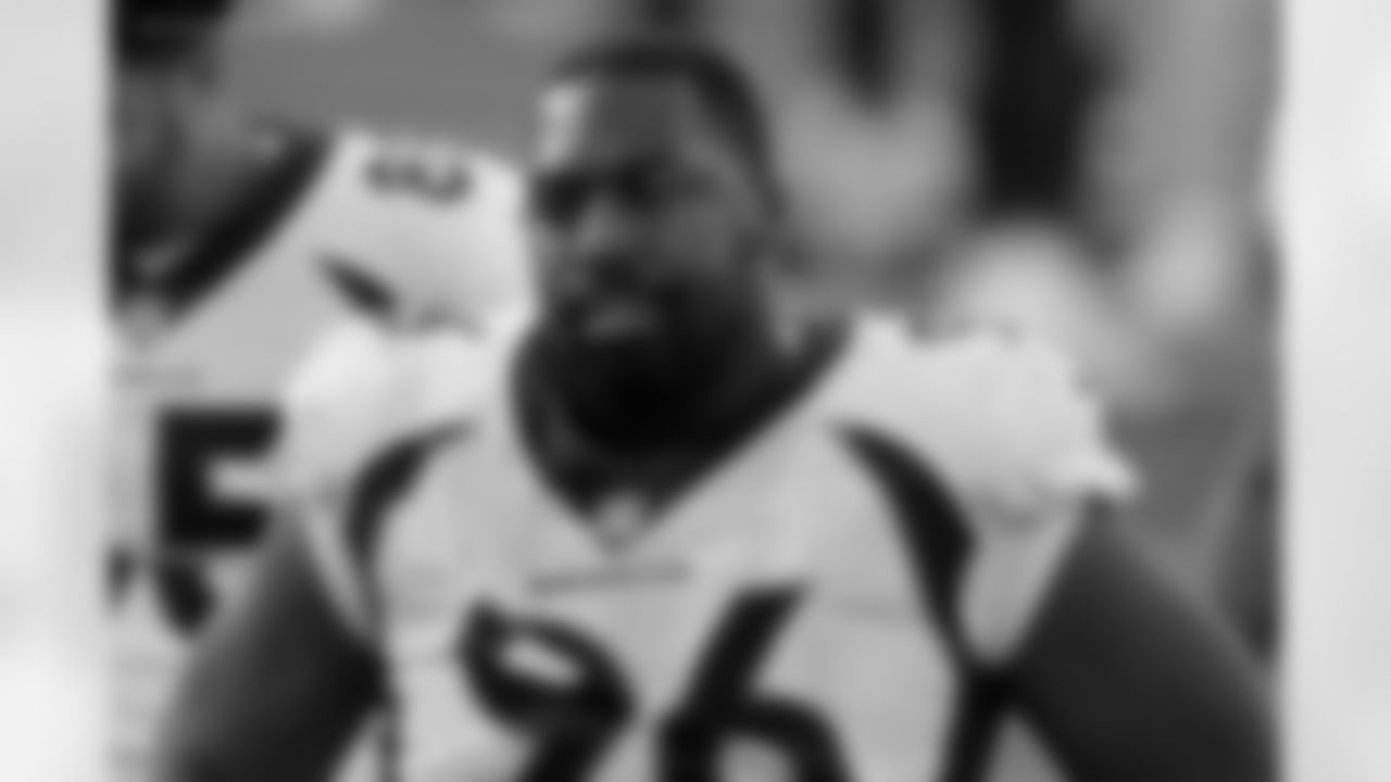 Denver Broncos defensive end Shelby Harris leaves the field after an NFL football game against the New England Patriots, Sunday, Oct. 18, 2020, in Foxborough, Mass. (AP Photo/Steven Senne)