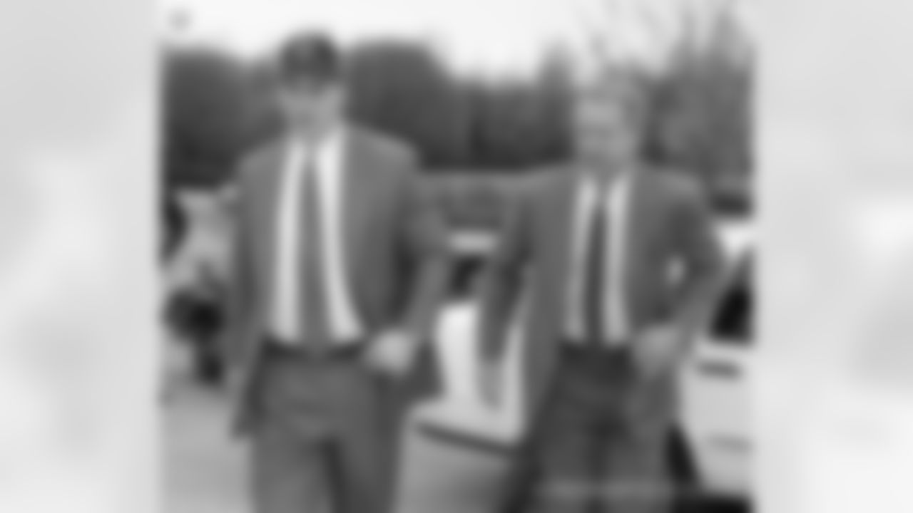 Peyton Manning, the No. 1 pick in the NFL draft by the Indianapolis Colts, and his father Archie, right, arrive at the Colts' headquarters Indianapolis, April 18, 1998. Now, late in a second season like no NFL quarterback has had since Dan Marino in 1984, Peyton Manning is becoming the pro superstar his father never quite became. (AP Photo/Michael Conroy)