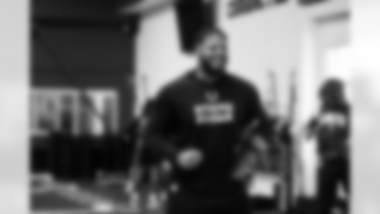 90 DT Grover Stewart,
Players train in the weight room during Phase III of offseason workouts.