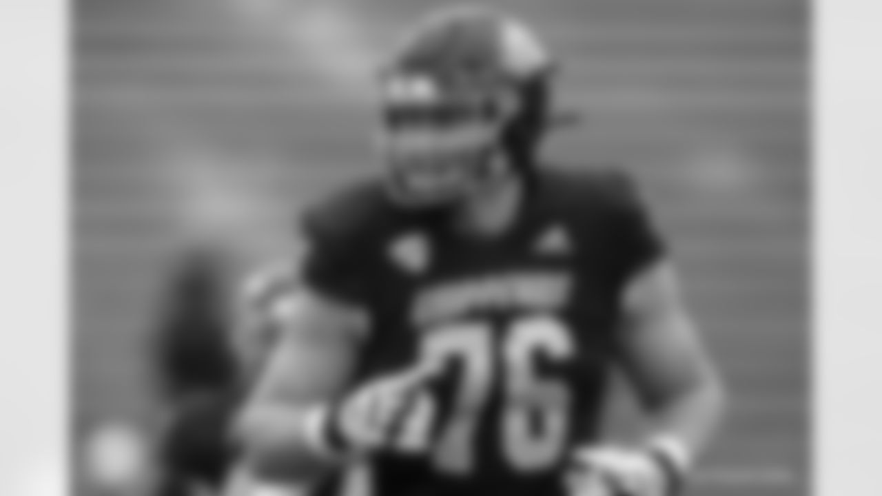 Central Michigan offensive lineman Bernhard Raimann plays during an NCAA college football game against Eastern Michigan, Friday, Nov. 26, 2021, in Mount Pleasant, Mich. (AP Photo/Al Goldis)