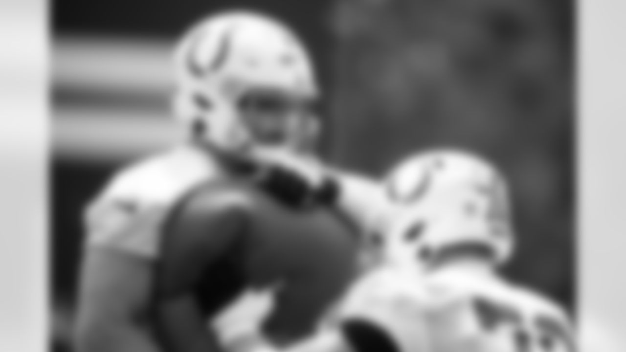 76 OT Jake Witt, 79 T Bernhard Raimann,
Players train during OTAs of offseason workouts.