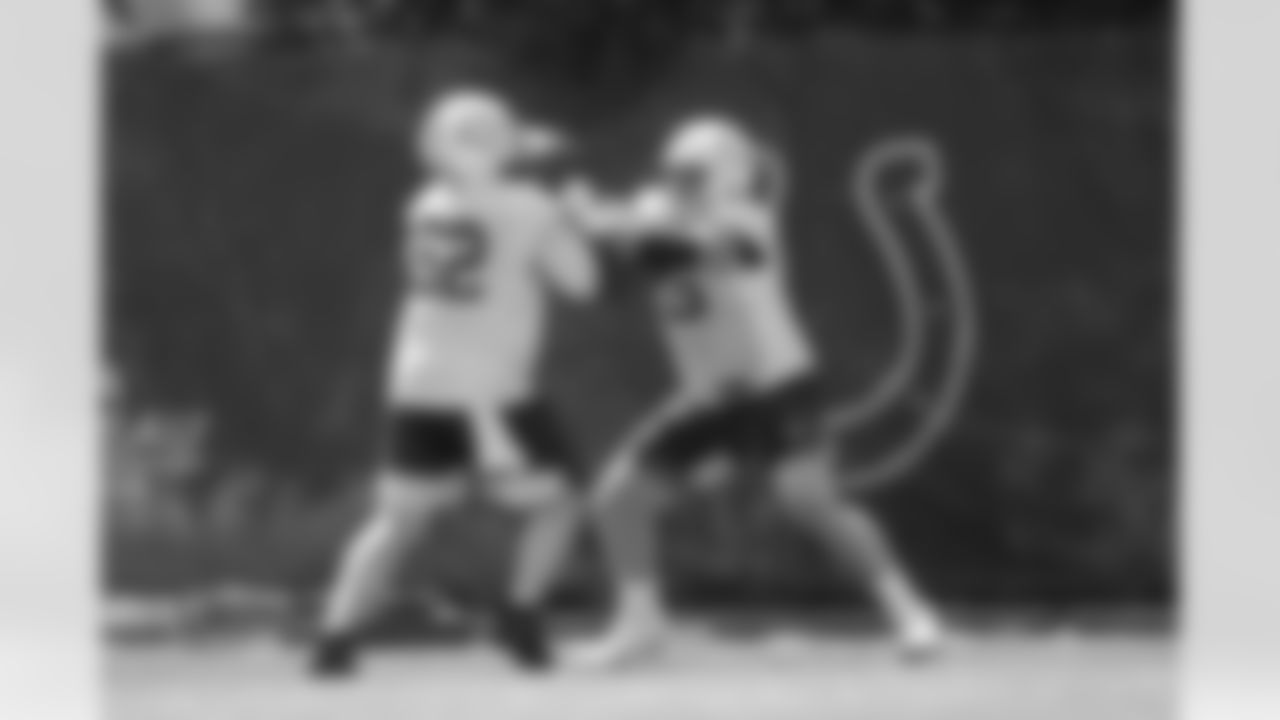 62 C Wesley French, 75 G Will Fries
Players practice during voluntary minicamp offseason workouts.