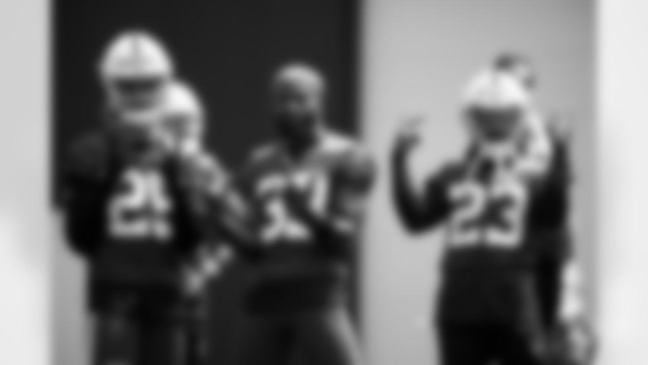 25 CB Rodney Thomas II, 33 CB Dallis Flowers, 23 CB Kenny Moore II,
Players train during Phase III OTAs of offseason workouts.
