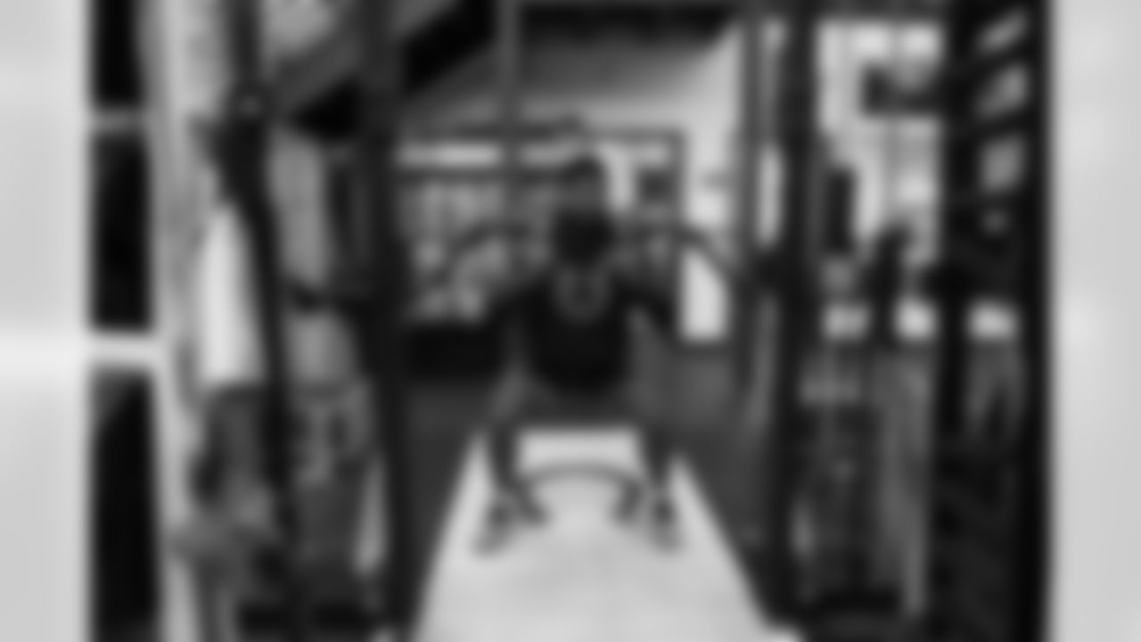 Players workout in the weight room on the first day back from the off-season.
44 LB Zaire Franklin,