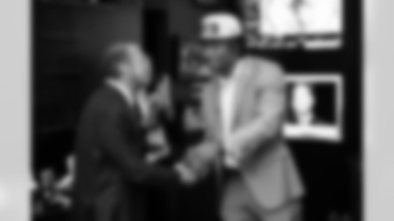 James Irsay Owner and CEO, Jim Irsay Owner and CEO, Anthony Richardson,
Anthony Richardson and family arrive at the Indiana Farm Bureau Football Center to meet the coaches and media after being selected with the No. 4 pick in the 2023 NFL draft.