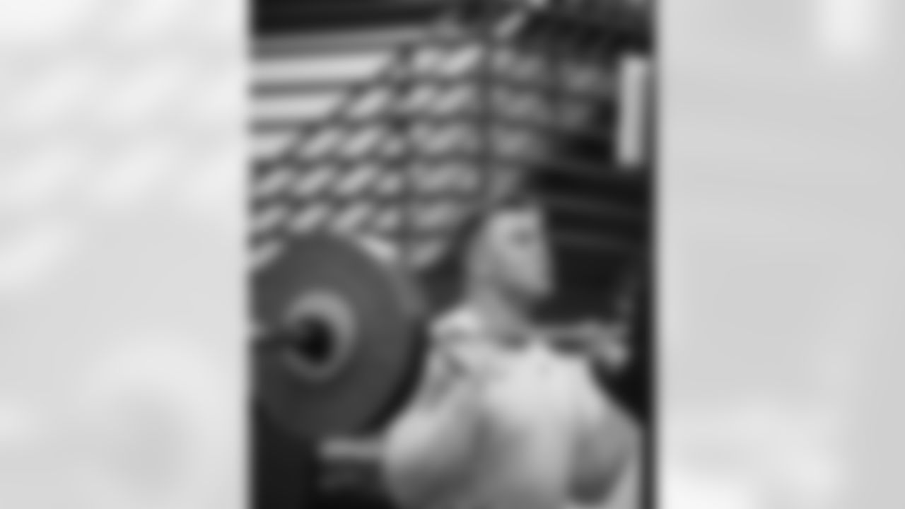 Players workout in the weight room on the first day back from the off-season.
79 T Bernhard Raimann,