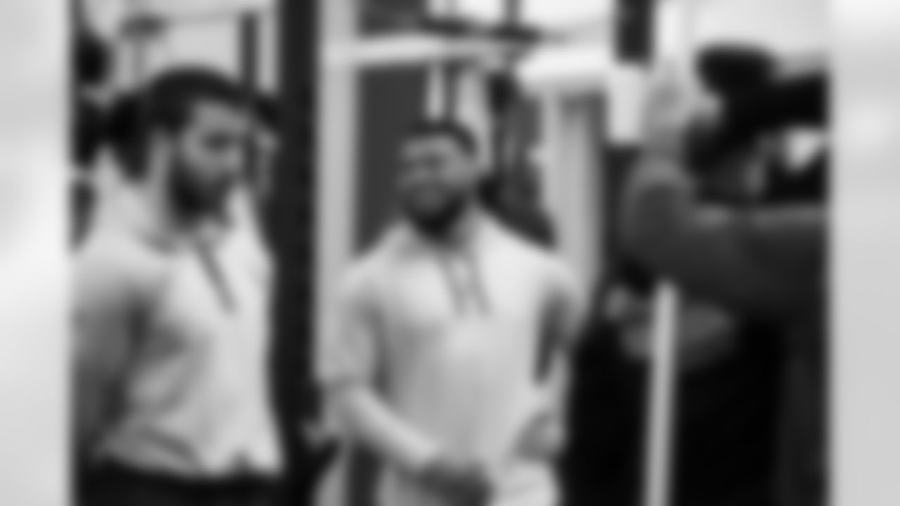 Players workout in the weight room on the first day back from the off-season.
59 LB Cameron McGrone,