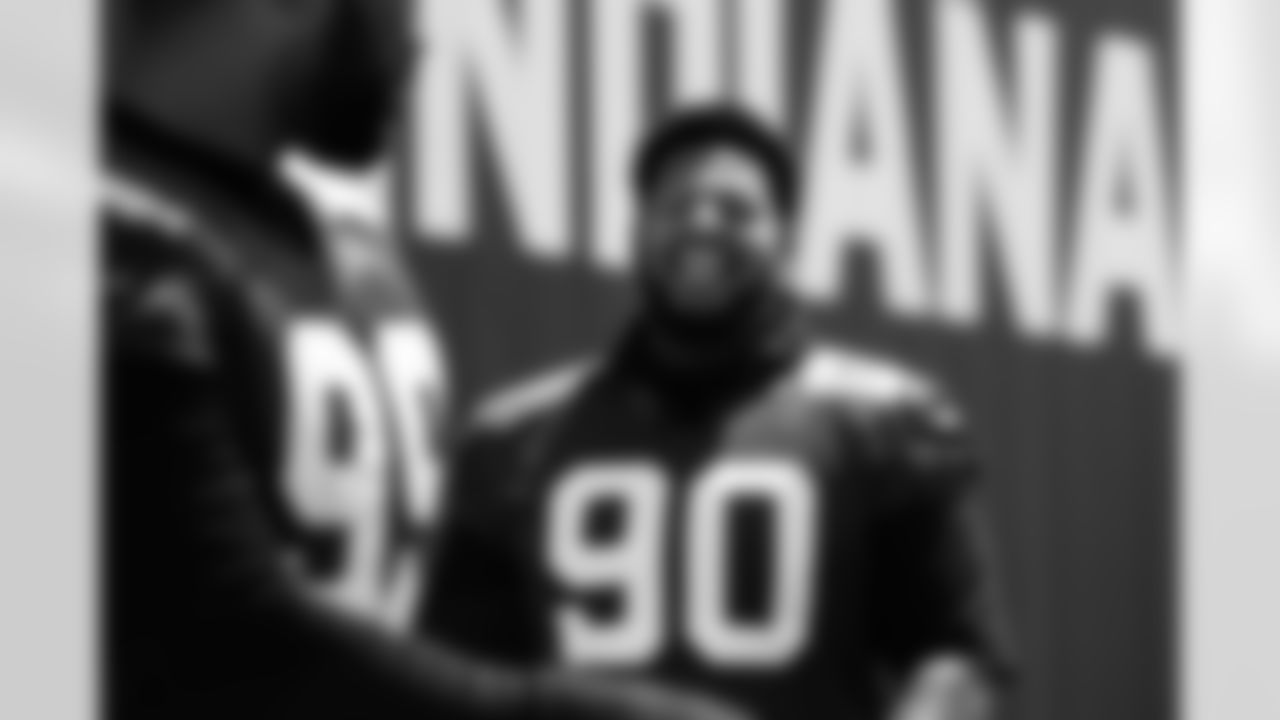 90 DT Grover Stewart,
Players practice during voluntary Veteran Mini Camp offseason workouts.