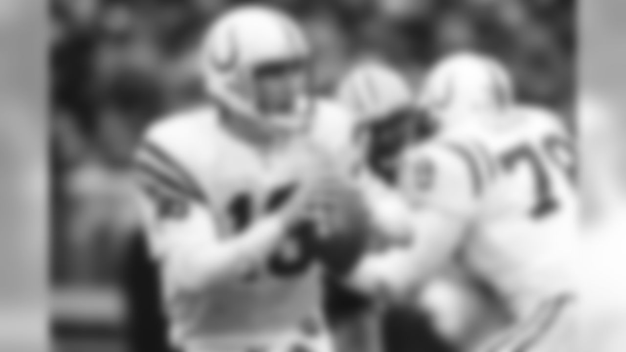 Indianapolis Colts quarterback Peyton Manning (18) sets up to pass during an NFL game against the Green Bay Packers in Green Bay, Wisc., on November 19, 2000. The Packers defeated the Colts 26-24. (AP Photo/Jim Biever)