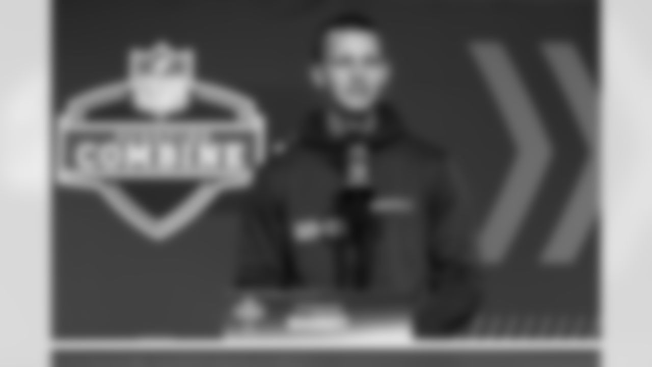 Shepherd Quarterback Tyson Bagent talks with the media at the 2023 NFL Scouting Combine.