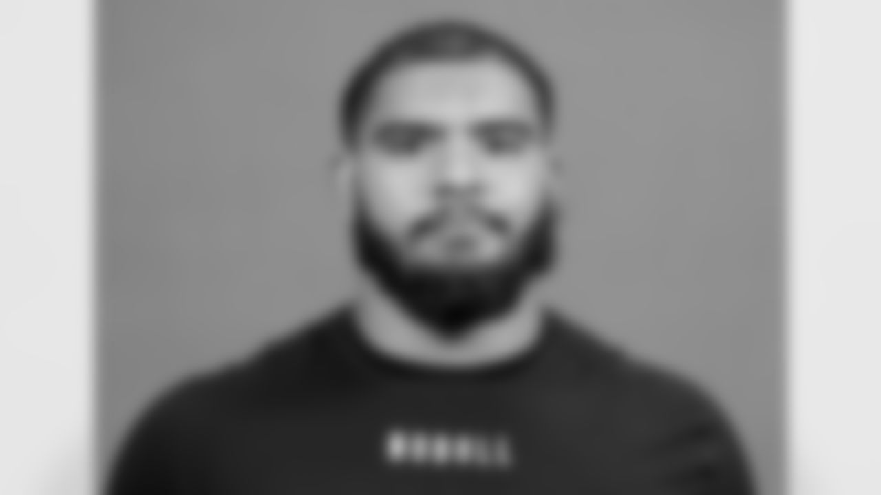 Penn State offensive lineman Juice Scruggs poses for a portrait at the NFL football Combine on Thursday, March 2, 2023 in Indianapolis. (AJ Mast/AP Images for the NFL)