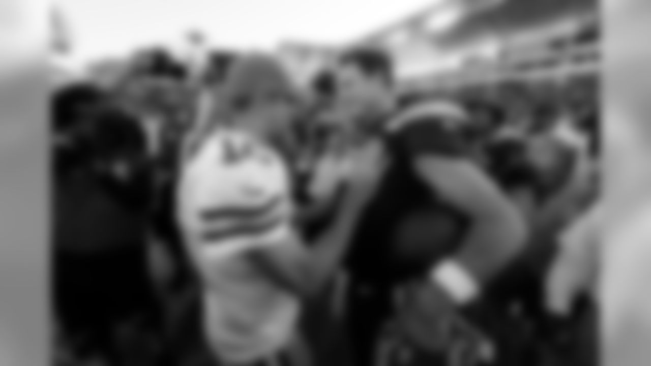 Green Bay Packers quarterback Aaron Rodgers (12) and Los Angeles Chargers quarterback Philip Rivers (17) greet after an NFL football game, Sunday, Nov. 3, 2019, in Carson, Calif. The Chargers defeated the Packers, 26-11. (Ryan Kang via AP)