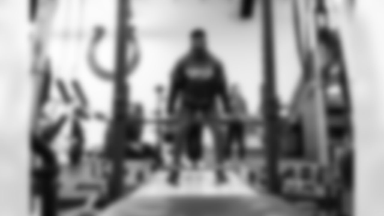Players workout in the weight room on the first day back from the off-season.
94 DT/DE Tyquan Lewis,