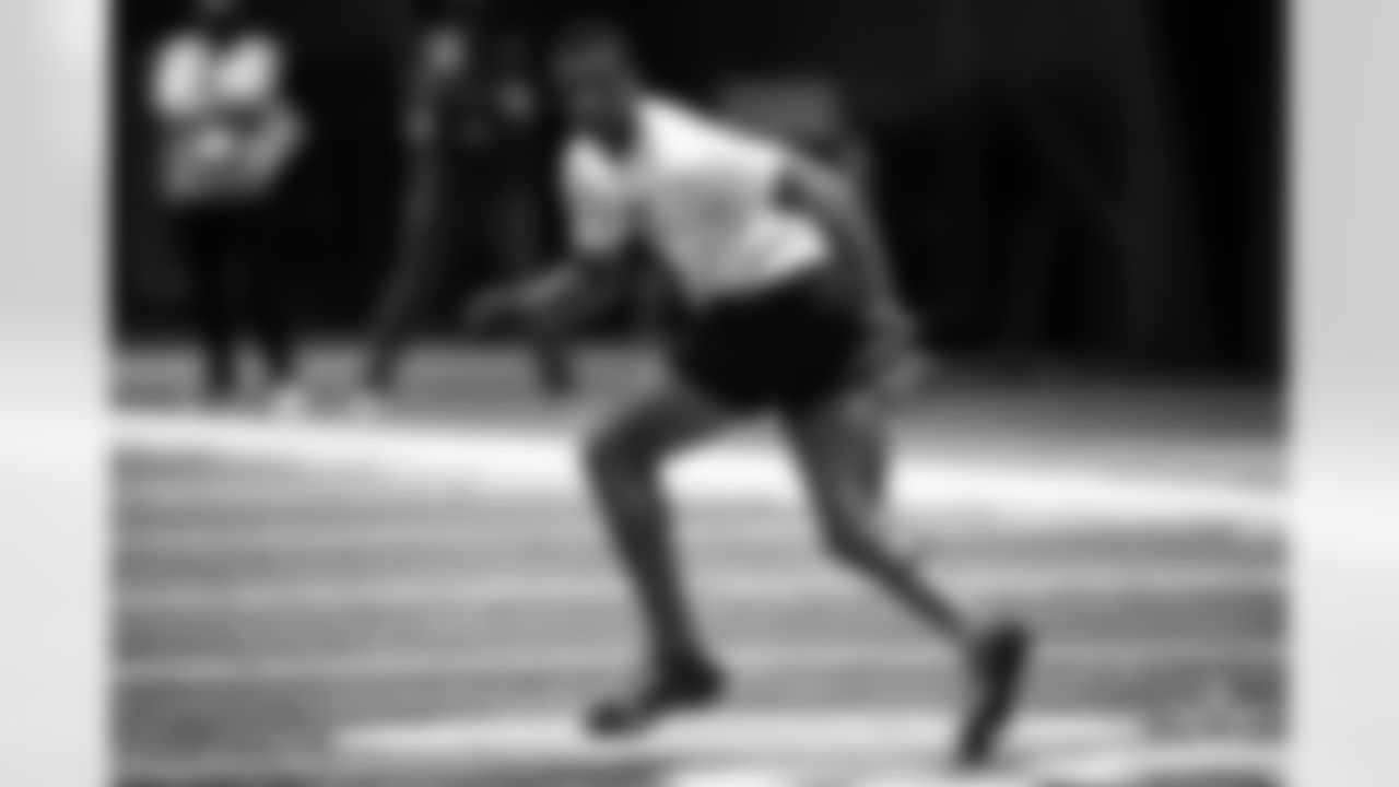 Alabama cornerback Patrick Surtain II runs a drill during a pro day for NFL scouts, Tuesday, Mar. 23, 2021, in Tuscaloosa,Ala. (Logan Bowles via AP)
