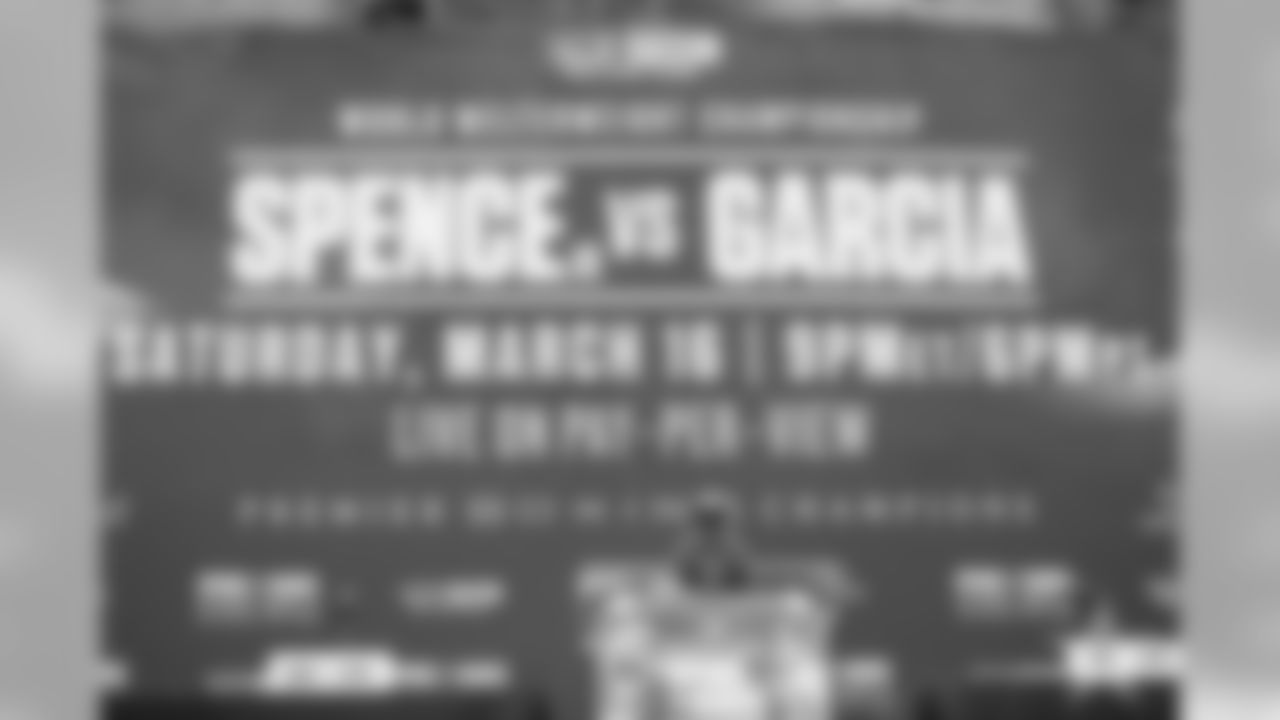 Views of the final press conference for the Errol Spence Jr. vs Mikey Garcia world welterweight championship boxing match at AT&T Stadium in Arlington, Texas.